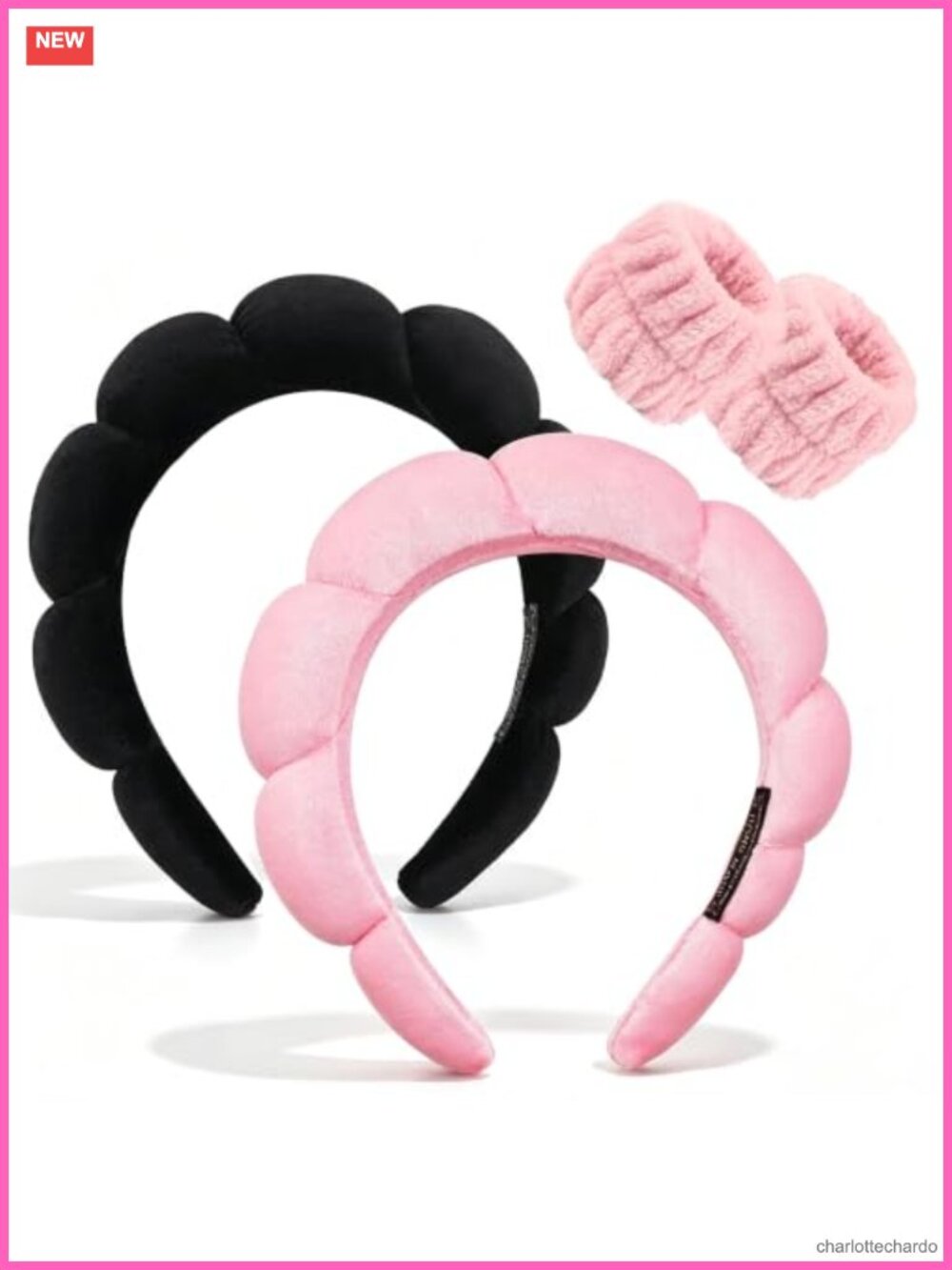 4 PC Velvet Spa Headband & Wristband Set for Face Washing Makeup Skincare